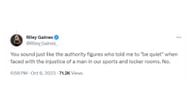 Gaines' reply to an X user (Image via Riley Gaines' X handle)